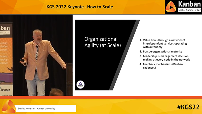 David Anderson palestrando no Kanban Summit 2022 citando Agilidade Organizacional